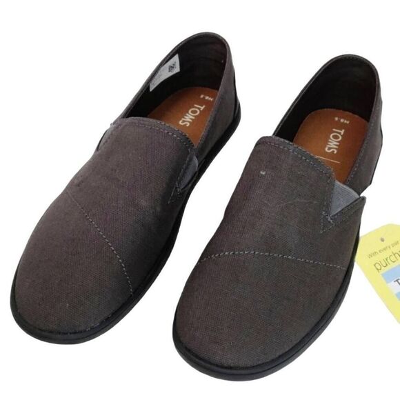 New TOMS Charcoal Pico Canvas Loafer Flat Sneakers Size 8.5 Slip on Round Toes - Picture 1 of 14
